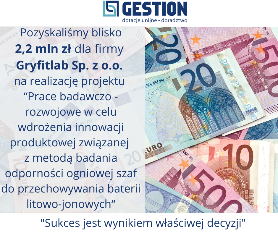 Blisko 2,2 mln zł na prace B+R dla firmy Gryfitlab Sp. z o.o.!